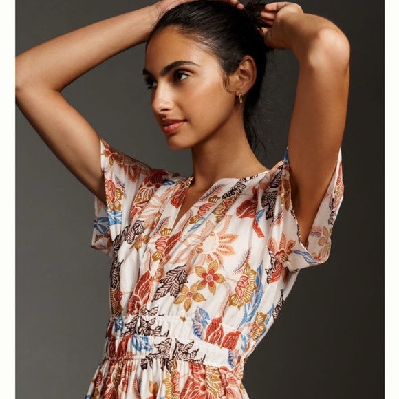 NWT ANTHROPOLOGIE Somerset Maxi Dress in Floral Botanical Motif Tiered Sz XL NEW - Picture 2 of 9